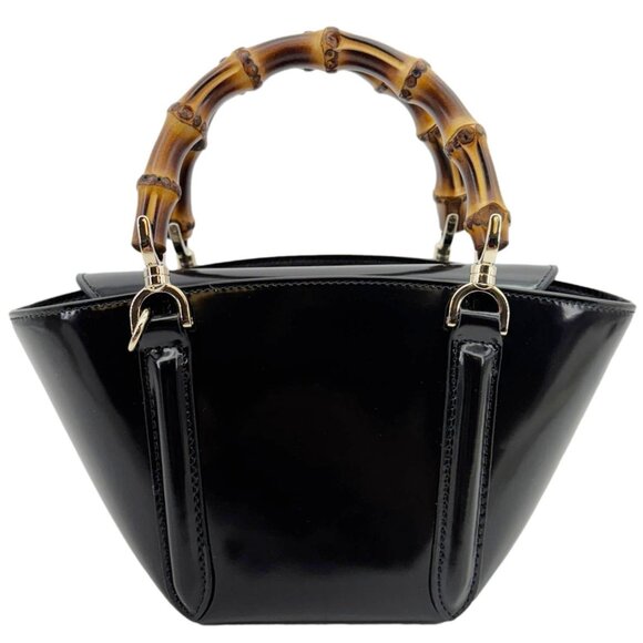 Gucci Bamboo Top Handle Mini Leather Tote Bag Black 805832 - Picture 4 of 16